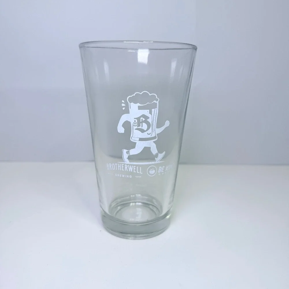 Brotherwell Brewing Waco Texas Pint Glass Be Kind Coffee Running Mug Clear 16oz